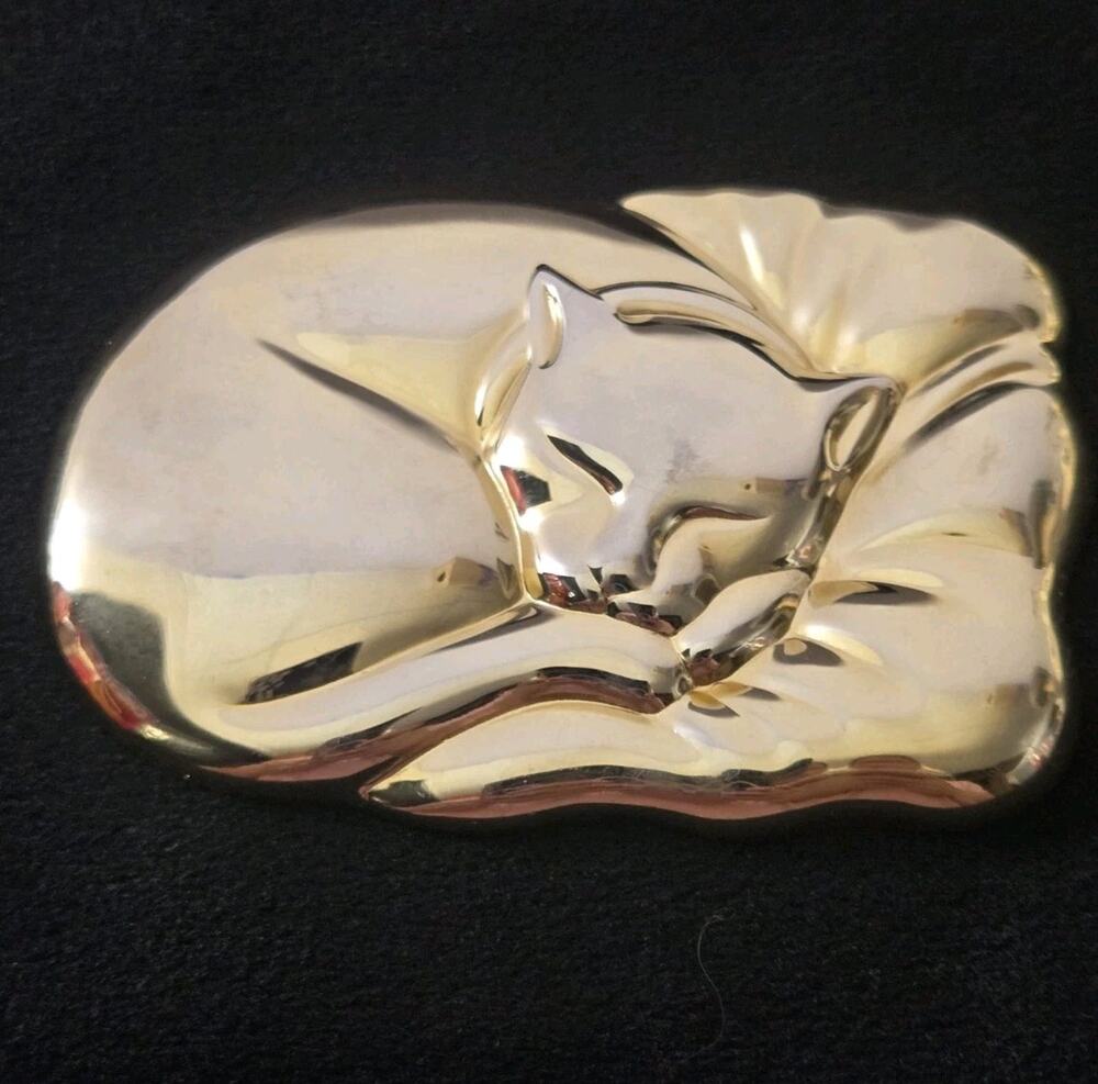 Vintage Estee Lauder Sleeping Cat Gold Tone Purse Mirror Edge Desilvering